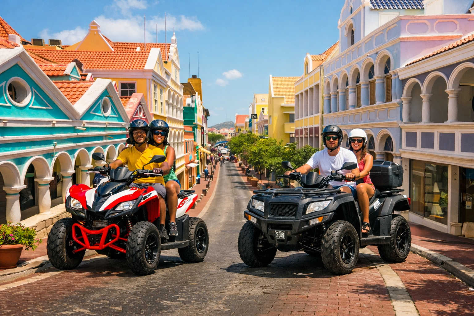 Quad rental riding through the streets of Punda, Curaçao